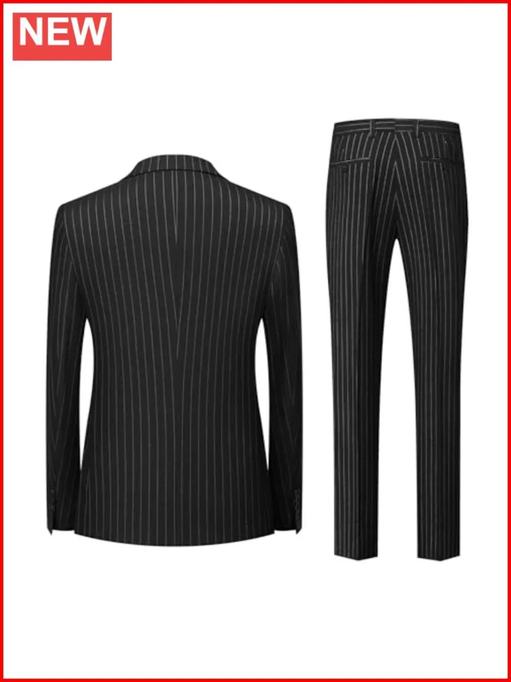 Mens Double Breasted Pinstripe Suit Slim Fit Tuxedo 2 Piece Set for Wedding Prom
